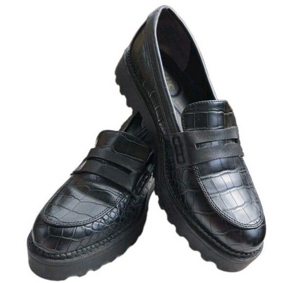 Circus Sam Edelman Penny Loafer Lug Black Croc Desmond Women Size 8 - Picture 1 of 16